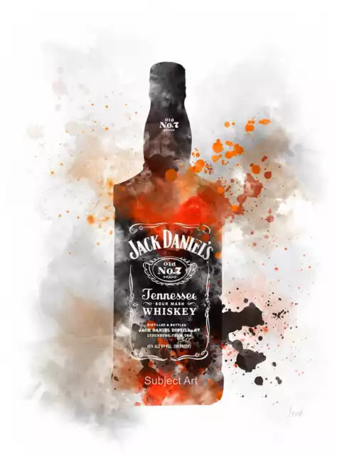 STAMPA ARTISTICA Illustrazione Jack Daniels, Whisky, Bottiglia, Alcol, Arte da parete, Regalo