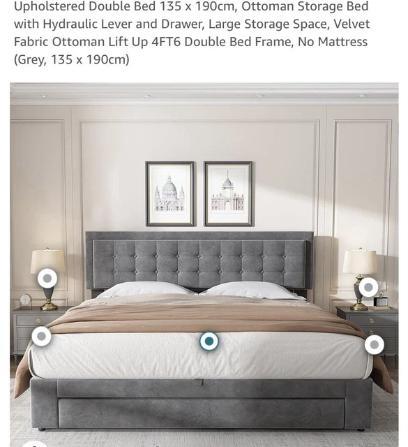 UPHOLSTERED GREY VELVET Small Double Ottoman Bed £180.00 PicClick UK