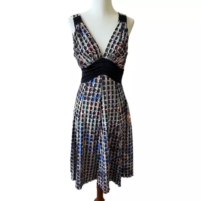 Elana Kattan Dress Sleeveless V Neck & Back Empire Waist Fit & Flare Knee Lgth S