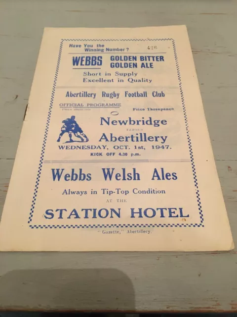 1947 Newbridge V Abertillery Welsh Wales Club Rugby Union Programme Vgc