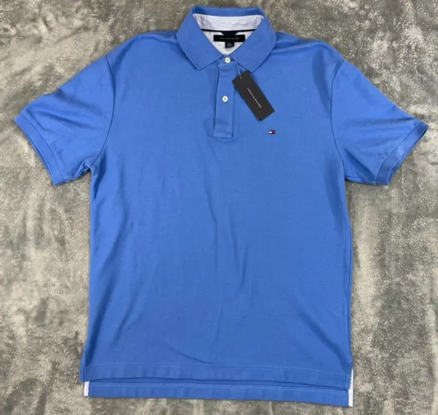 Tommy Hilfiger Men's Large Classic Fit Short Sleeve Polo Shirt Blue Cotton