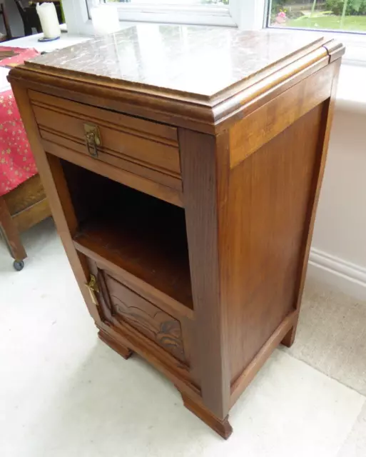 Vintage French bedside cabinet, pot cupboard, pink marble top, 1930s Art Deco