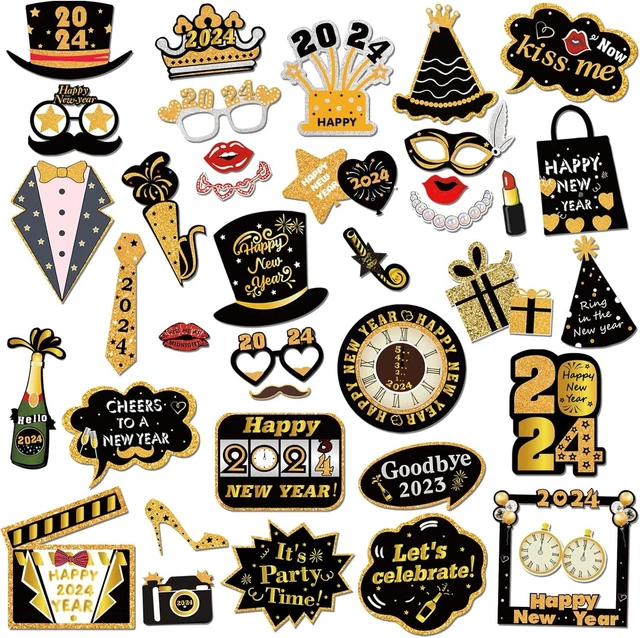 NEW YEARS EVE Photo Booth Props 2024 Pack of 41 DIY Kit for Funny New