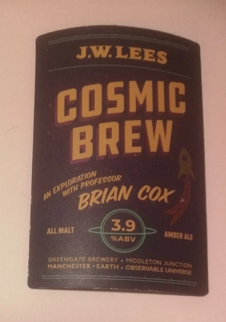 J W LEES Brauerei COSMIC BREW Pumpe Clip Ale Bier Abzeichen vorne Manchester