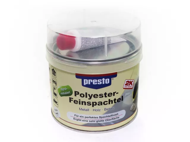 Presto 2K Polyester-Feinspachtel & Durcisseur Blanc 1000 G Métal Bois Béton