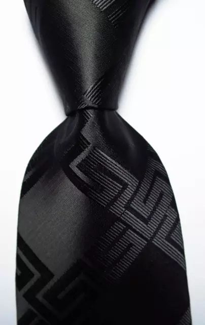 100% Silk Men's Tie Necktie Classic Black Geometric JACQUARD WOVEN