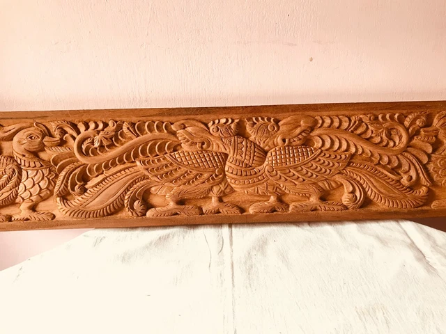 Antique Wooden Mural Décor Floral Panneau Sculpture Original Vieux Main Antique Wooden Mural Décor Floral Panneau Sculpture Original Vieux Main