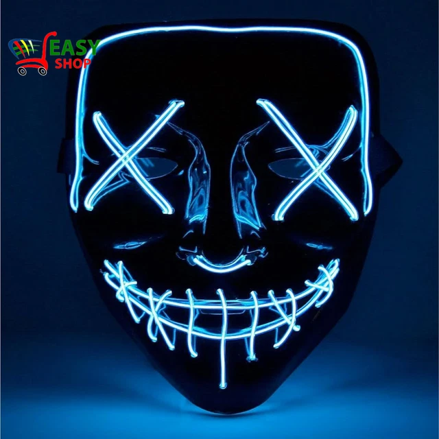 Maschera Horror a LED - Come Da Purge Incl. 3 Effetti Di Luce, Controllabili, pe