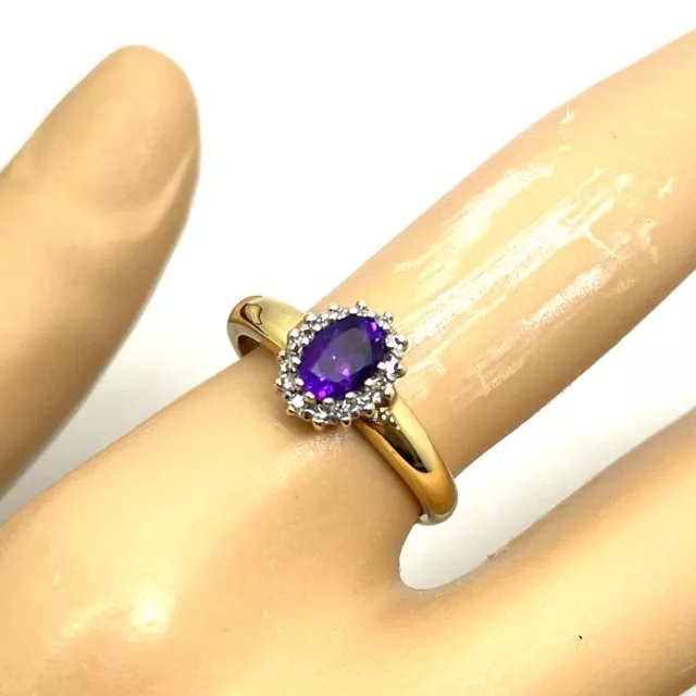 9ct Gold Amethyst Diamond Ring Size N 9ct Yellow Gold Hallmarked Diamond Ring