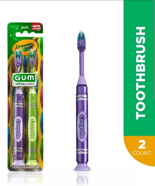 GUM Metallics Crayola Suction Cup Base Toothbrush Soft 2 Count