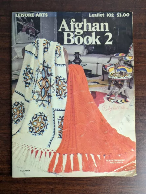 Libro afgano 2 1977 folleto 102 tejido de ganchillo patrón artesanal de colección Leisure Arts