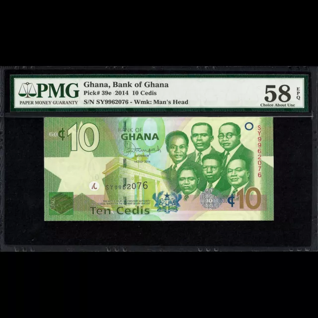 Bank of Ghana 10 Cedis 2014 "Big Six" PMG 58 Choice About UNC P-39e