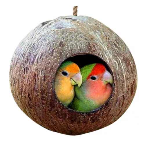 2* Pet Natural Coconut Shell Bird Nest House Hut Cage Feeder Parrot Parakeet Toy