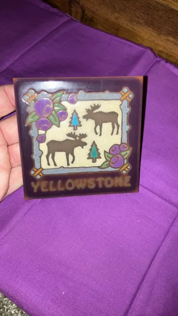 MASTERWORKS Handcrafted Art Tiles 3.5” YELLOWSTONE Ceramic Tile Trivet MOOSE 2