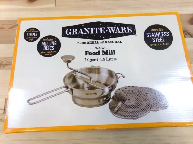 Granite Ware Deluxe Food Mill 2 Quart with Three Milling Discs Stainless Steel