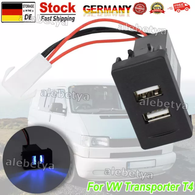 12V Auto Dual USB Ladegerät passend für VW T4 Buchse Licht Einbau-Steckdose 2.1A
