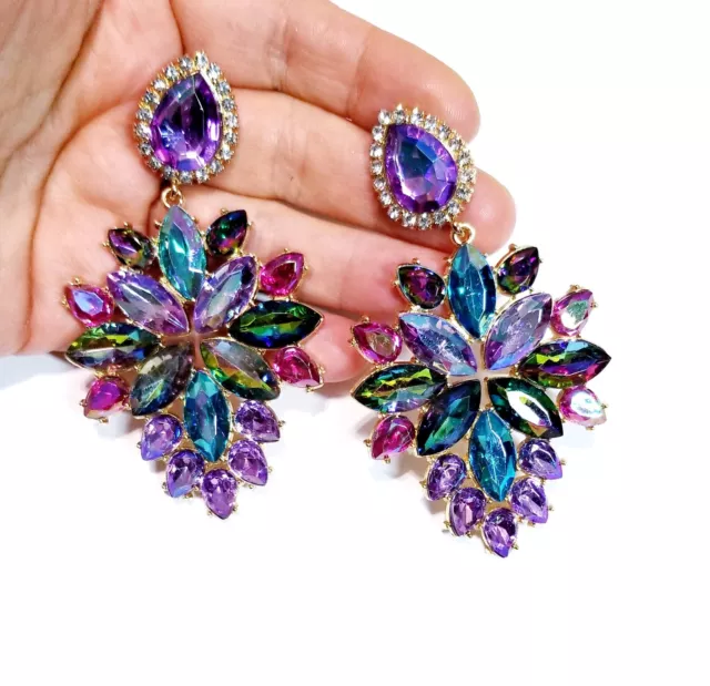 Multi Crystal Bridesmaid Rhinestone Chandelier Drop Earrings 3.6 inch Jewelry