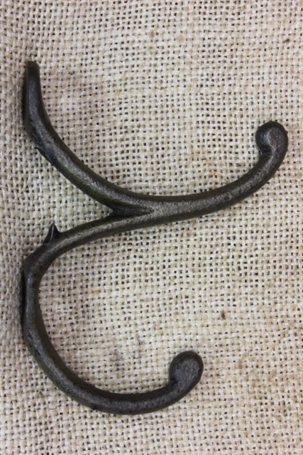 Old Double Coat Hook School Farm House Primitive RARE Cast Iron 3 3/4” vintage 3