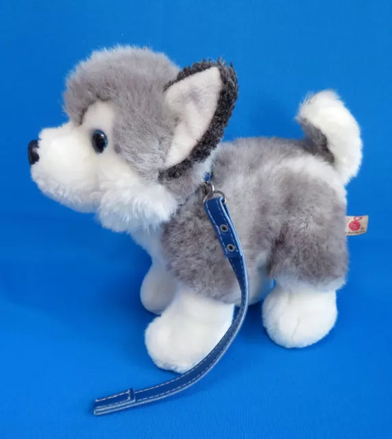 SIBERIAN HUSKY ALASKAN MALAMUTE & blue leash soft toy PUPPY DOG plush KEEL TOYS