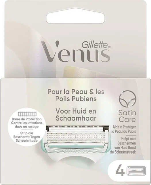 Pack 4 Lames "Gillette VENUS" Satin Care Peau et Poils Pubiens Recharges Rasoir