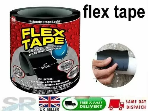 White/Black FLEX TAPE 4" PATCH BOND SUPER STRONG RUBBERIZED WATERPROOF SEAL