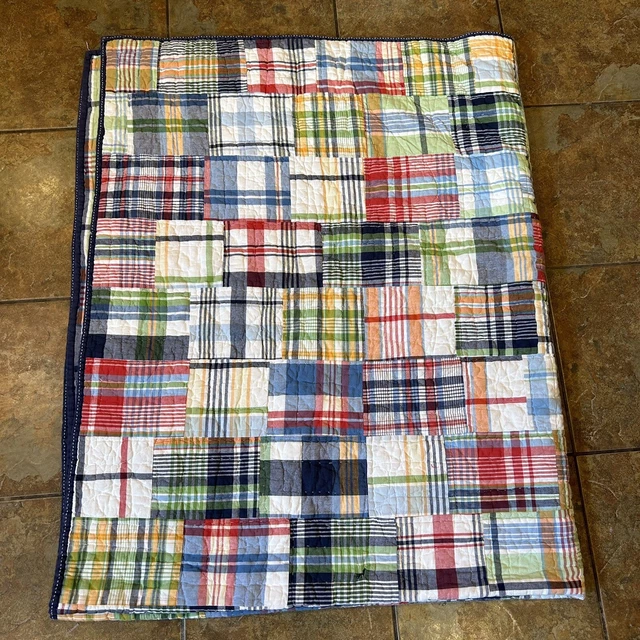 Manta reversible a cuadros Pottery Barn Kids Edredón doble 66x84"" Madrás *Defectos*
