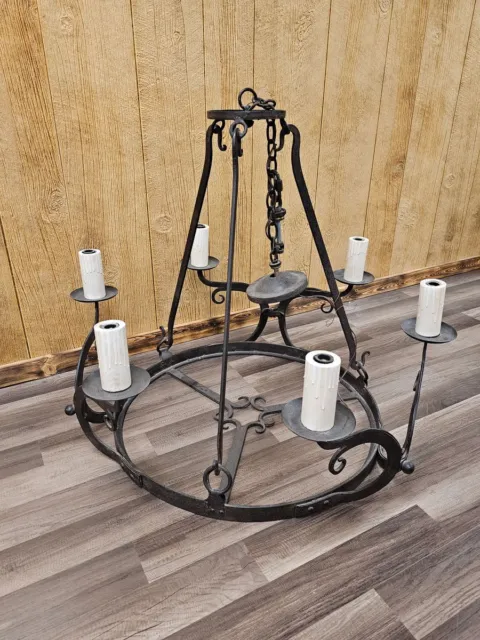 Hand Forged Wrought Iron Rustic Primitive Country Cottage Chandelier