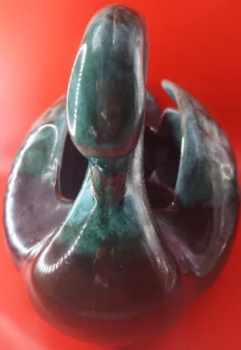 Blue Mountain Pottery Swan Planter Drip Glaze Green Vintage
