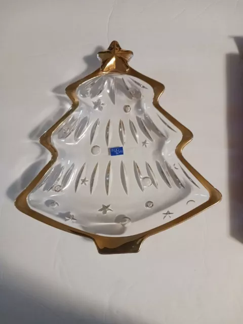 Studio Nova Yuletide Spirit Gold Trim 10" Platter NIB Christmas Tree Candy Dish