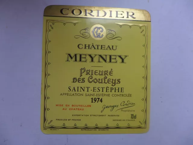 étiquette de VIN  château MEYNEY  1974   SAINT-ESTEPHE