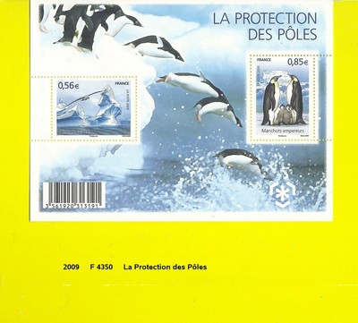 Timbre France Feuillet Neuf avec No 4350 et 4351 de 2009 Manchots Protection des Poles 