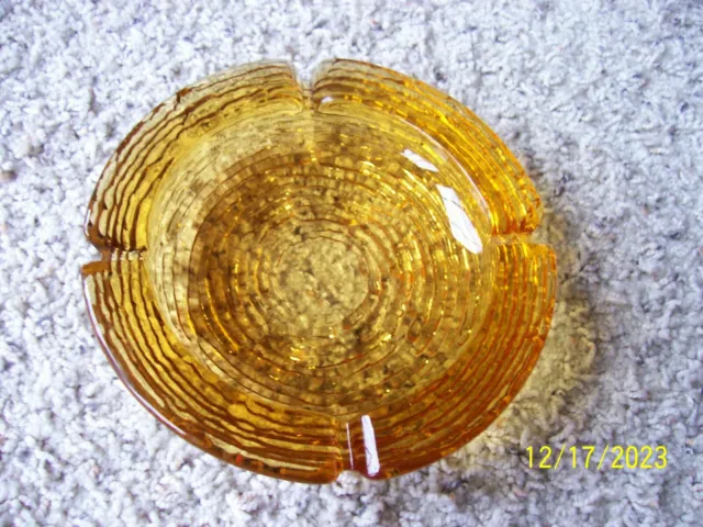 Vintage 1960s Anchor Hocking Soreno Glass Amber Harvest Gold Round Ashtray 6 1/4