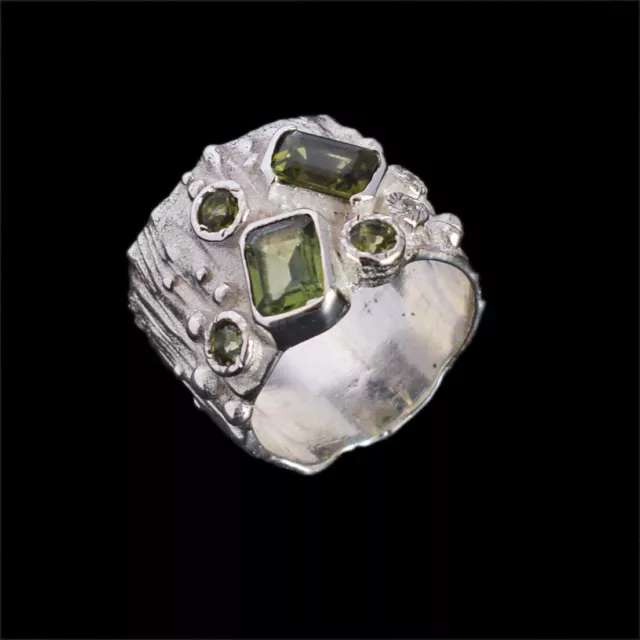 Rectangle Real Moldavite Gemstone 925 Sterling Silver Women Ring Jewelry Gift 2