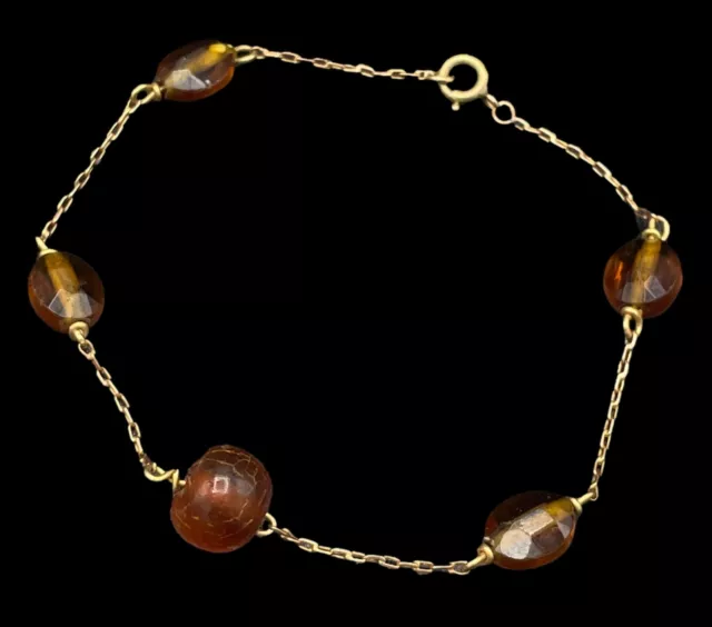 Bracelet Ambre Et Or 18 Kt. Espagne. Xxe Siècle