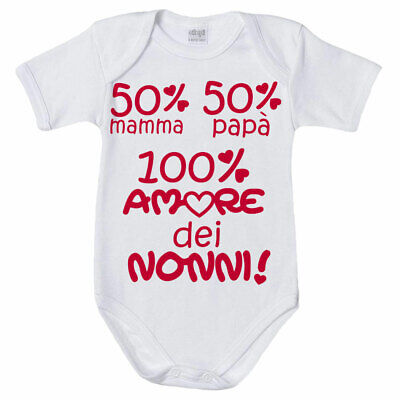 Body neonato 50% mamma 50% papà 100% amore dei nonni grafica neutra