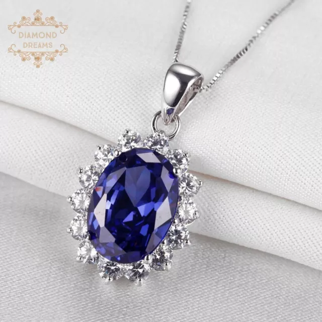 Oval Shape Blue Zircon Pendant Pure 925 Sterling Silver 18 Inches Chain Necklace