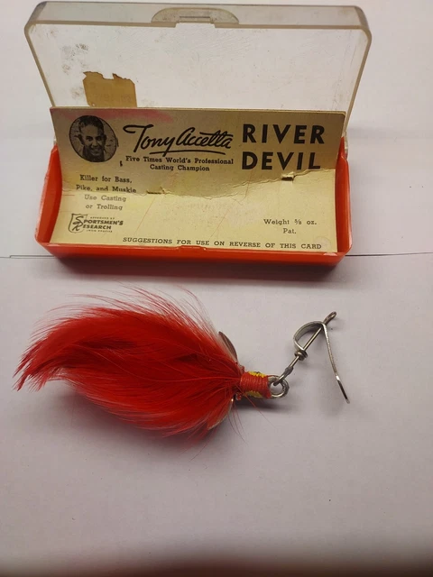 Leurre Vintage Tony Accetta River Devil - Cuillère Filante Nouée Main 1937, États-Unis