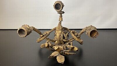 Large Antique Gilt Wood Gesso on Wood Classical Wall Triple Sconce, Candelabra 3