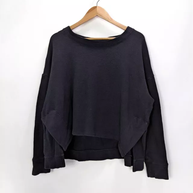 Caslon Size M Womens Round Neck Long Dolman Sleeve Hi-lo Sweatshirt in Black