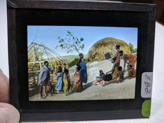 HISTORIC Colored Glass Magic Lantern Slide EBZ Africa Tribe Women