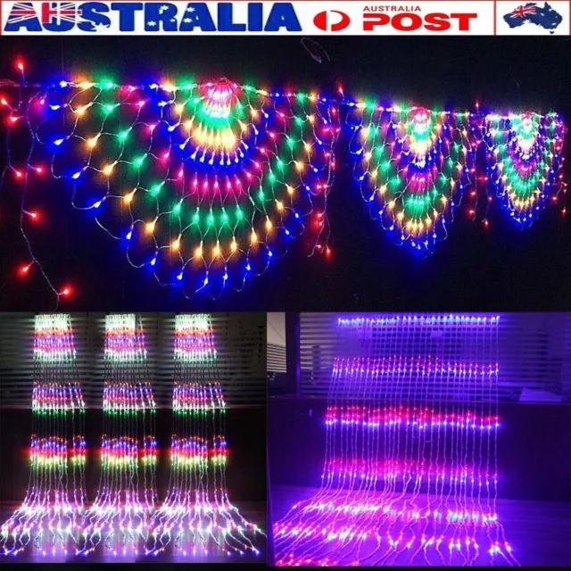 LED Peacock Waterfall Icicle Curtain Fairy String Lights Xmas Wedding Party Lamp