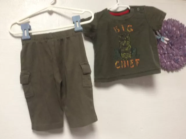 Baby boy Cherokee shirt and Carters pants set size 6 months olive Chief 78