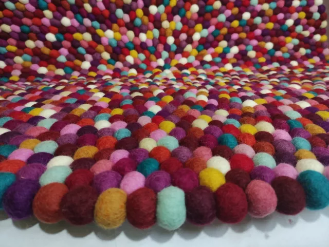 Bright Mixed colors Pom Pom Felt Ball Area Rug Room Carpet Pure Woolen  Carpet