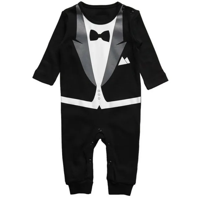 Baby Formal Suit Tuxedo Romper Bodysuit Wedding Party Jumpsuit Outfit UK Newborn
