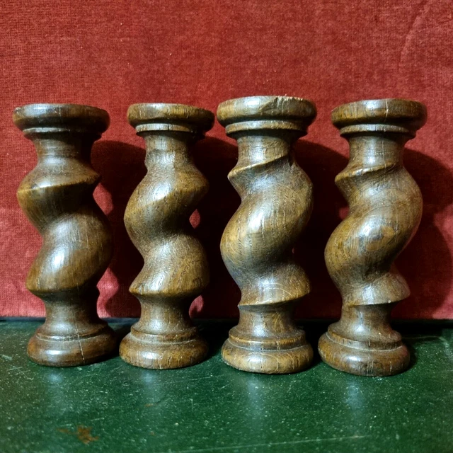4 Barley twist wood turned spindle Column Antique french architectural salvage 2