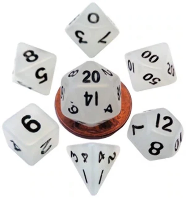 Metallic Dice Games 7-Set Mini: 10mm: Glow CL w/BK Numbers (US IMPORT)
