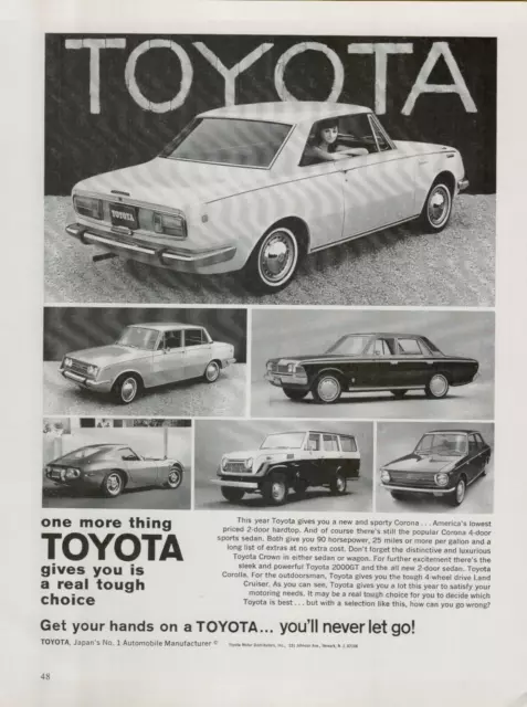 1968 Toyota 2000GT Corolla Land Cruiser Crown Model Line-up Vintage Print Ad