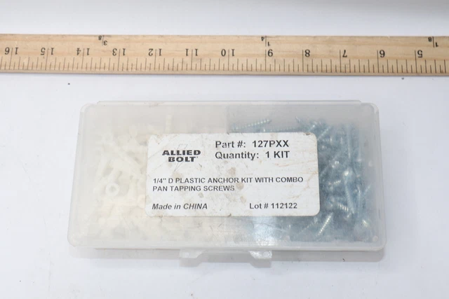(100-Pk) Allied Bolt Drywall Anchors w/ Pan Tapping Screws Plastic 1/4" 127PXX