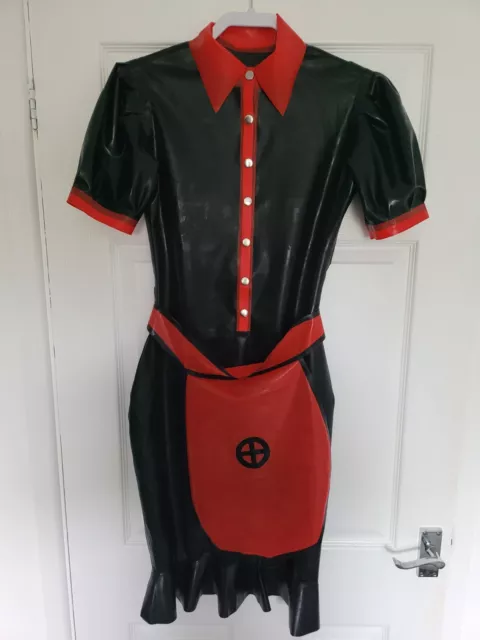 NEW Latex Rubber Maid Uniform Dress apron sissy nurse cleaner waitress servantUK