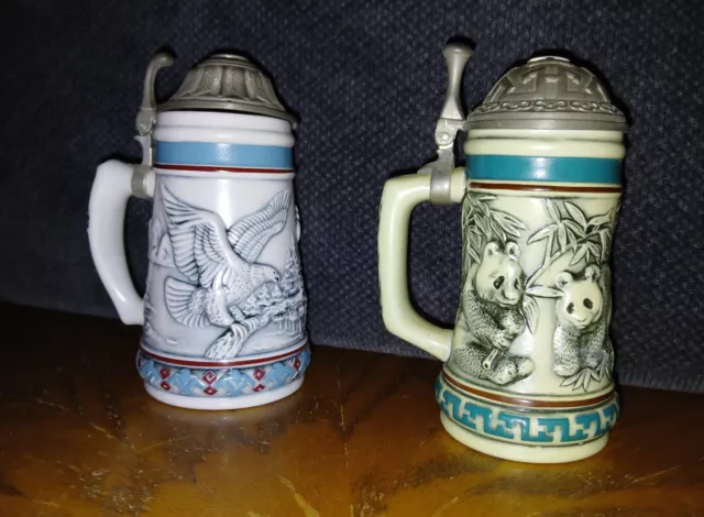 Avon Endangered Species Mini Beer Steins Great Panda & Bald Eagle